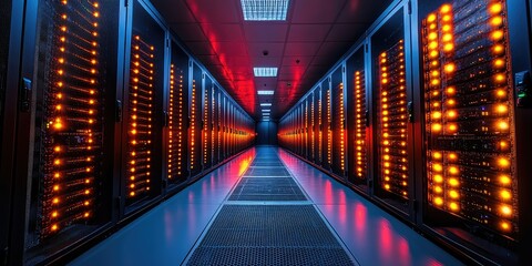 Illuminated Server Room Corridor Data Center Technology
