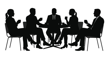 Business professionals having a meeting around a table dark silhouette