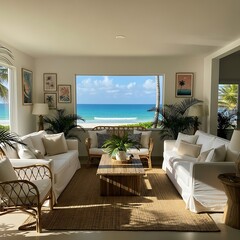 Coastal Living Room with Ocean View.
