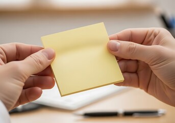 Obraz premium Person Holding a Yellow Sticky Note Pad in a Close-Up Shot