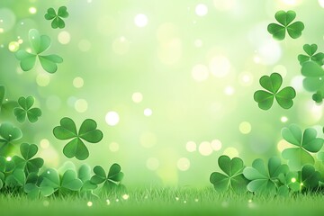 Green Shamrocks Floating Over Lush Green Grass