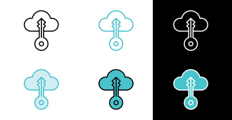 Cloud and Key Security concept icon for data protection and access in line and fill style