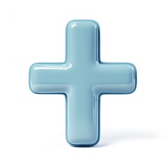 Obraz premium Light-blue, glossy plus sign on white background