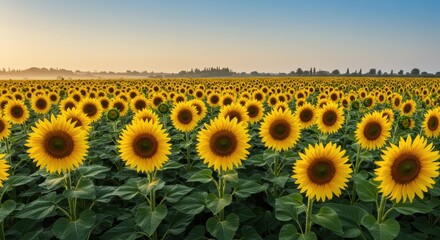 Obraz premium Vast Sunflower Field at Golden Hour