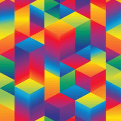 Obraz premium Abstract Seamless Pattern of Colorful Gradient Isometric Cubes. EPS Editable