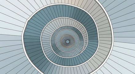 Naklejka premium Intricate spiral staircase illustration, showcasing geometry and architectural design with pastel tones forming a