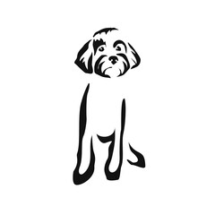 Vector drawing of a dog. Black and white gestalt design of a funny pet. Little doggy. Cute animal illustration. Postcard for International Dog Day	
