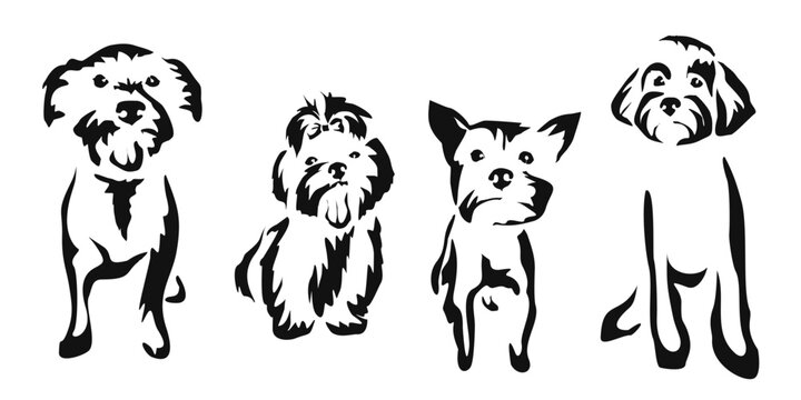 Vector drawing of a dog. Black and white gestalt design of a funny pet. Little doggy. Cute animal illustration. Postcard for International Dog Day	
