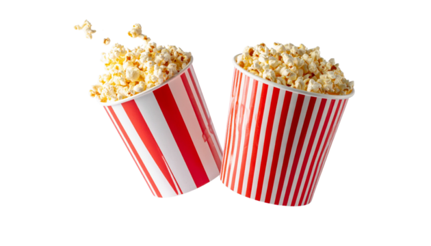 Pair of cinema style popcorn containers isolated on transparent background