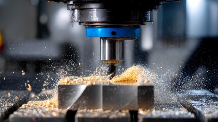 Precision CNC Milling Machine Cutting Wood in Action with Shavings