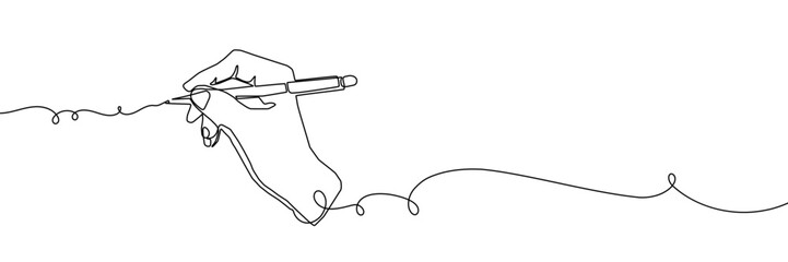 Continuous one line pen hand pencil write one art icon book journal sketch. Sign line pen hand vector signature letter notebook person background contract document single legal white school paper