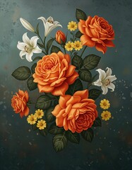 Elegant Roses & Botanical Bloom on Teal Background