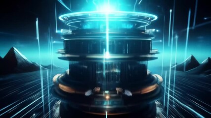 Futuristic Technology Core with Glowing Blue Energy Beams. - Powered by Adobe