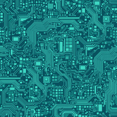 Seamless Teal Electronic Circuit Board Technology Background. EPS Editable