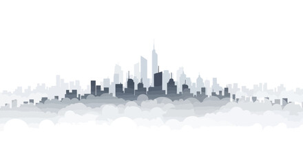 Obraz premium Modern City Skyline Vector Illustration with Skyscraper Silhouettes in Gray Fog