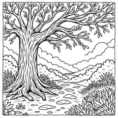 set of vector trees - coloriage automne

