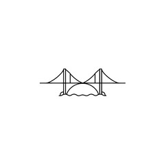 Minimalist line drawing of a suspension bridge over water