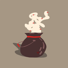 Witch cauldron with magical smoke vector illustration