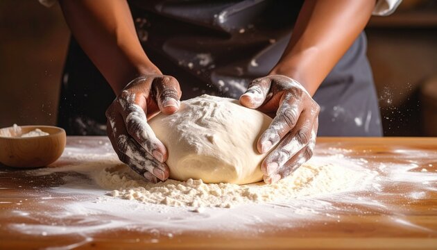 Person in traditional attire kneading dough on floured wooden surface near fire—symbolizing heritage, warmth, and the tactile choreography of culture and culinary care.