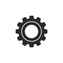 Illustration of a single black gear with a white center on a white background