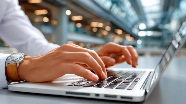 Typing Task: Focused fingers swiftly navigate the keyboard, a close-up shot of a person engrossed in their digital work.