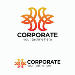 Abstract Intertwined Knot Logo Vector Icon with Gradient Orange and Yellow Colors for Corporate Business or Global Connection Concept