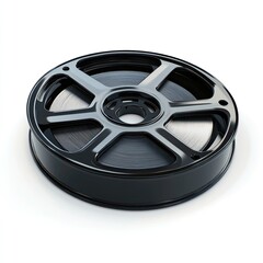 Obraz premium A black film reel with gray/silver accents