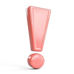 Isolated coral exclamation point.  3D rendered,  bright coral exclamation point,  solid color,  simple design,  isolated on white background,  geometric shape,  exclamation,  punctuation mark