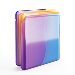 Colorful, stacked folders, in a 3D rendering, with vibrant hues.  Stacked plastic file folders, appearing  modern and organized.  Flat, square form, with a slightly curved edge
