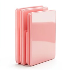 Stacked, glossy, pink file folders on white background