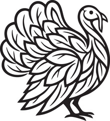 Stylized Line Art Turkey with Leaf Pattern Feathers – Thanksgiving Icon