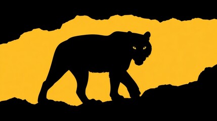 Silhouette of a Majestic Bear Against a Bright Yellow Background with Intriguing Textures and Shapes