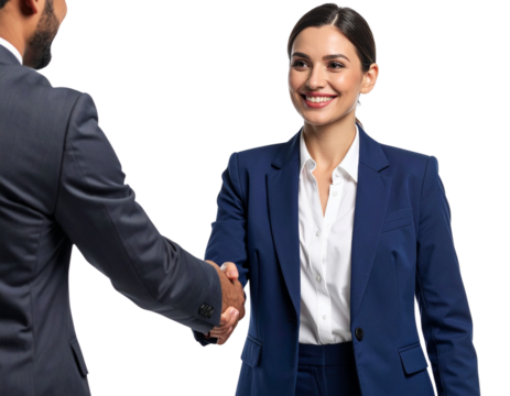 Confident Businesswoman Shaking Hands with Male Client PNG