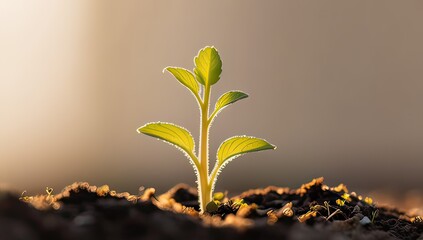 Vibrant green sprout emerging from rich soil symbolizes new beginnings and sustainable growth, perfect for eco-friendly brands and hopeful messages