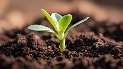 Watch a vibrant sprout emerge from the earth, bathed in golden sunlight, symbolizing new beginnings and sustainable growth in stunning detail