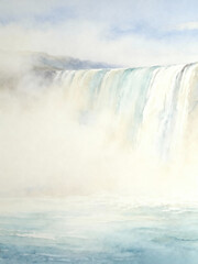 Misty Niagara Falls Watercolor Art - Serene Nature Painting