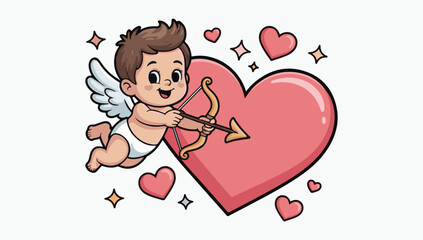 Cute Flying Cupid Valentine’s Day T-Shirt Design, Adorable Cupid Heart Bow and Arrow Graphic Tee