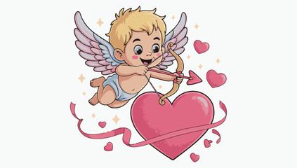 Valentine’s Day Cute Cupid Vector Print T-Shirt, Playful Cupid Heart White Background T-Shirt Design