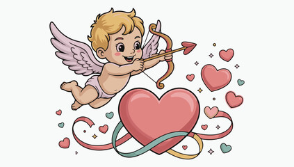 Stylish Cupid Bow Arrow Heart Valentine T-Shirt Design, Unique Flying Cupid Valentine’s Day T-Shirt Print