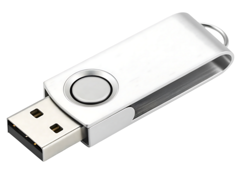 Sleek silver USB flash drive isolated on black background modern storage solution for data transfer and backup technology concept