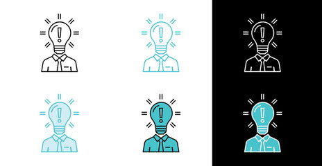 Person with Lightbulb Head icon for problem solving and genius idea in line and fill style