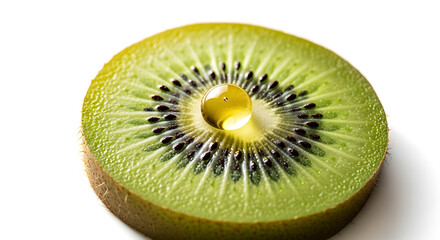 green kiwi slice with drop golden isolated on white background 