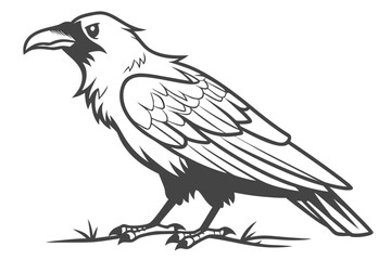 Majestic Standing Eagle Line Art Vector - Monochrome Raptor Graphic