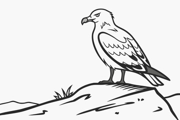 Eagle Flying Over Bare Tree and Pine Forest Vector - Duotone Nature Graphic