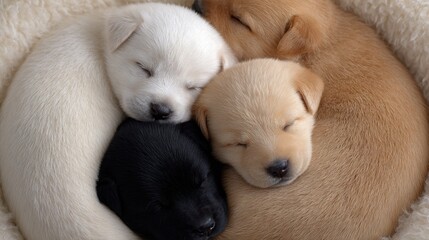 Adorable Sleeping Puppies in a Cozy Circular Arrangement on Soft Bedding