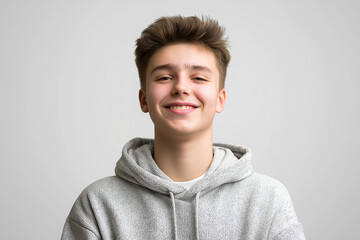 Portrait of happy caucasian teenager on transparent background