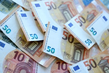 Euro money background Banknotes Design. Euro cash payment and wages. Cash background banner