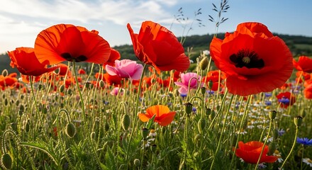 Obraz premium Vibrant Poppy Field in Sunlight.