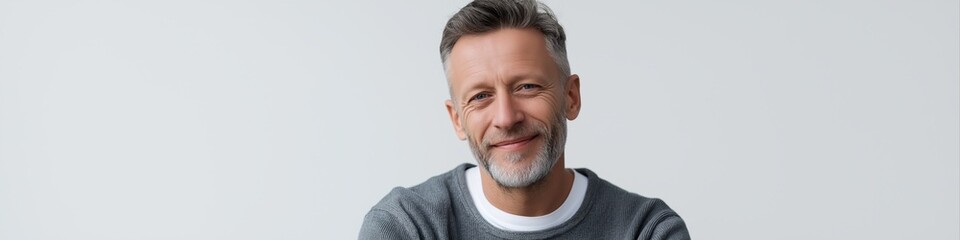 Obraz premium Mature caucasian male smiling against neutral background