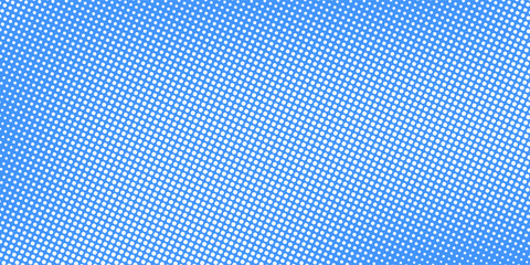Blue halftone pattern. Retro comic gradient background. Bright pixelated dotted texture overlay. Cartoon pop art faded gradient pattern. Vector backdrop for poster, banner, advertisement